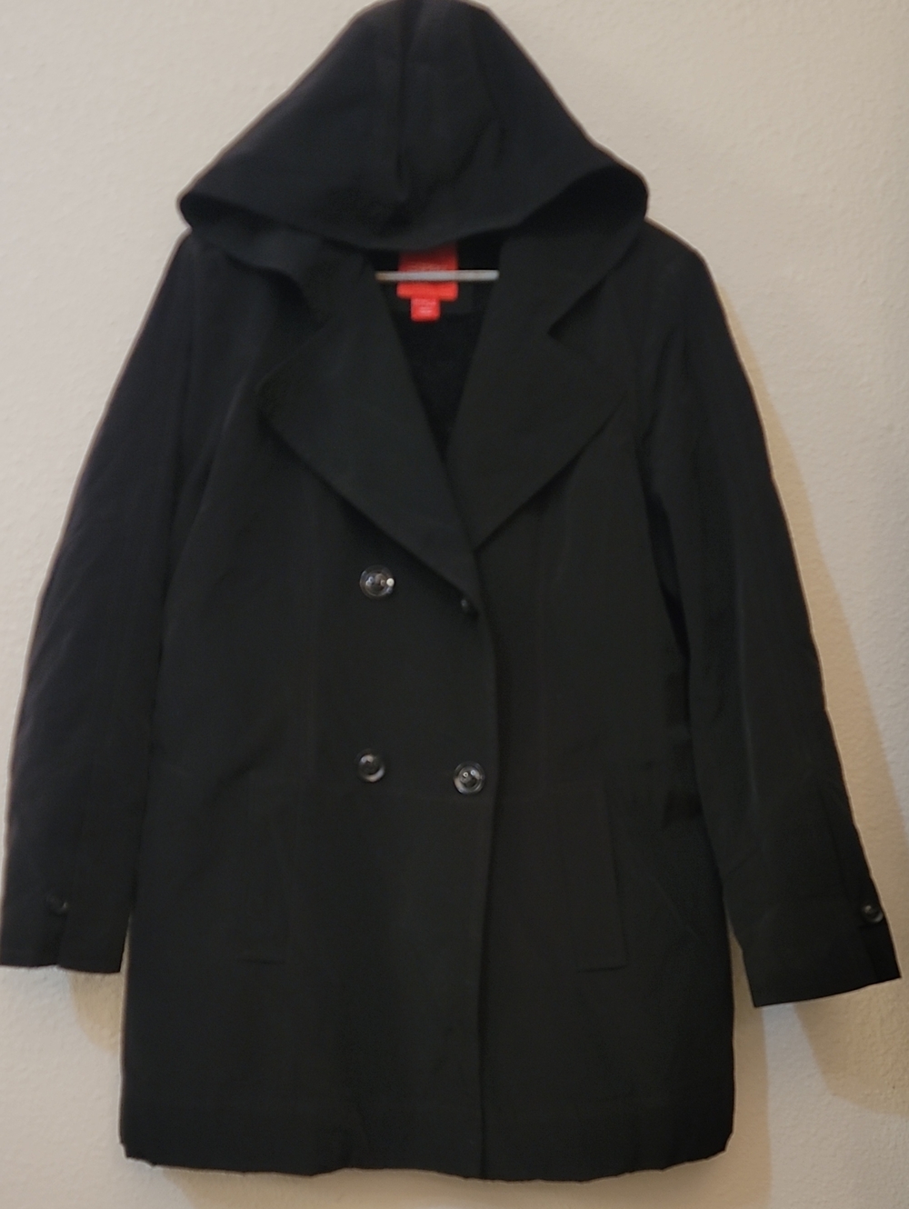 Esprit Black Hooded Double-Breasted Pea Coat